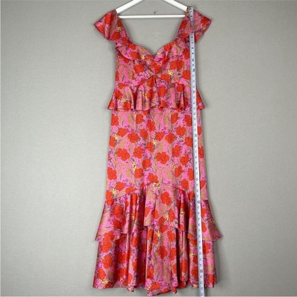 Show Me Your Mumu Womens Dress Large Pink Reese Smooch Floral Satin Ruffle Midi